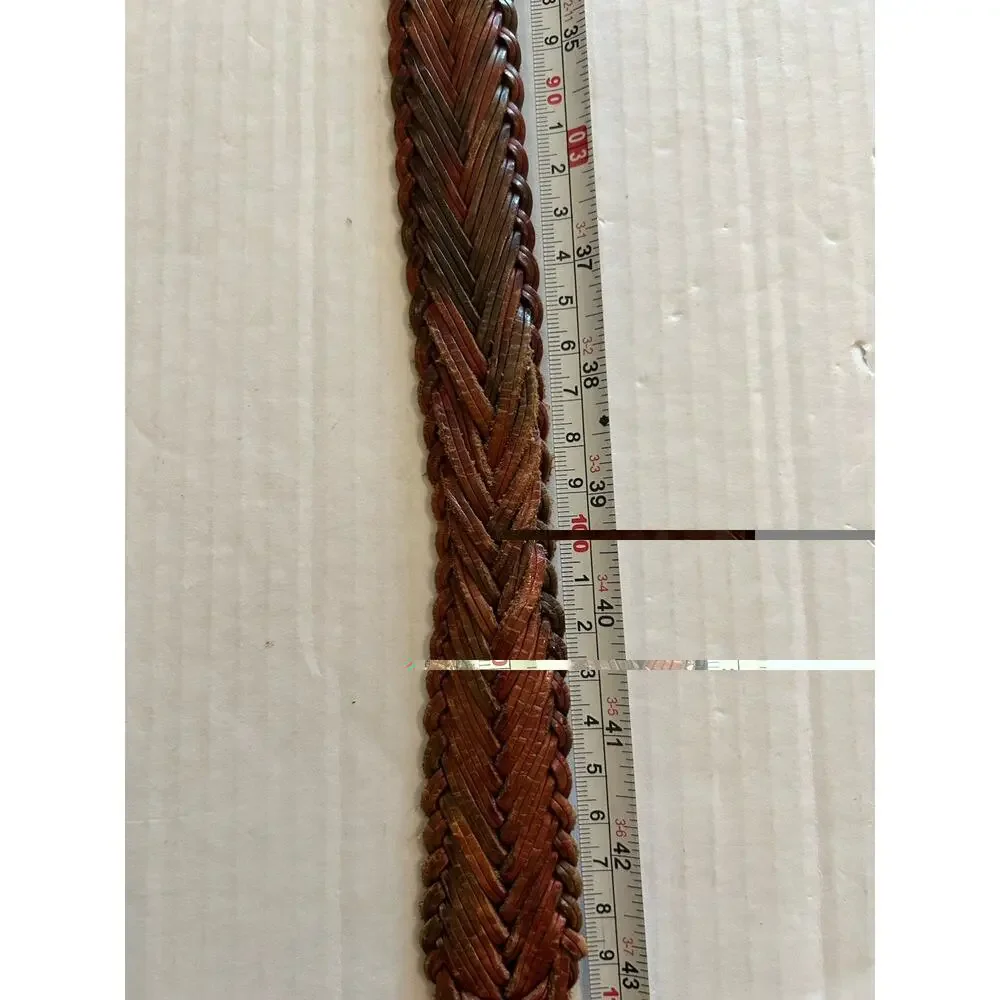 Vtg Mens Braided Belt Brown Variegated Leather Solid Brass Buckle Casual Sz 36